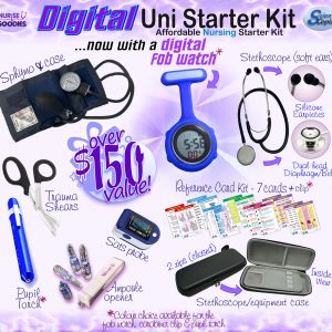 DIGITAL Affordable Nursing Starter Kit (Stethoscope, BP cuff, Reference cards, pupil torch, & more!)